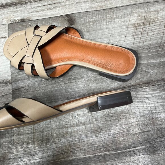 Marypaz Open Toe Low Heel Slide On Shoes Taupe Tan Women’s Size 36 - Picture 4 of 9